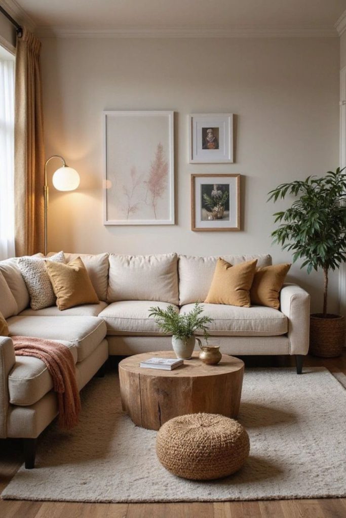 Soft linen fabrics over low seating