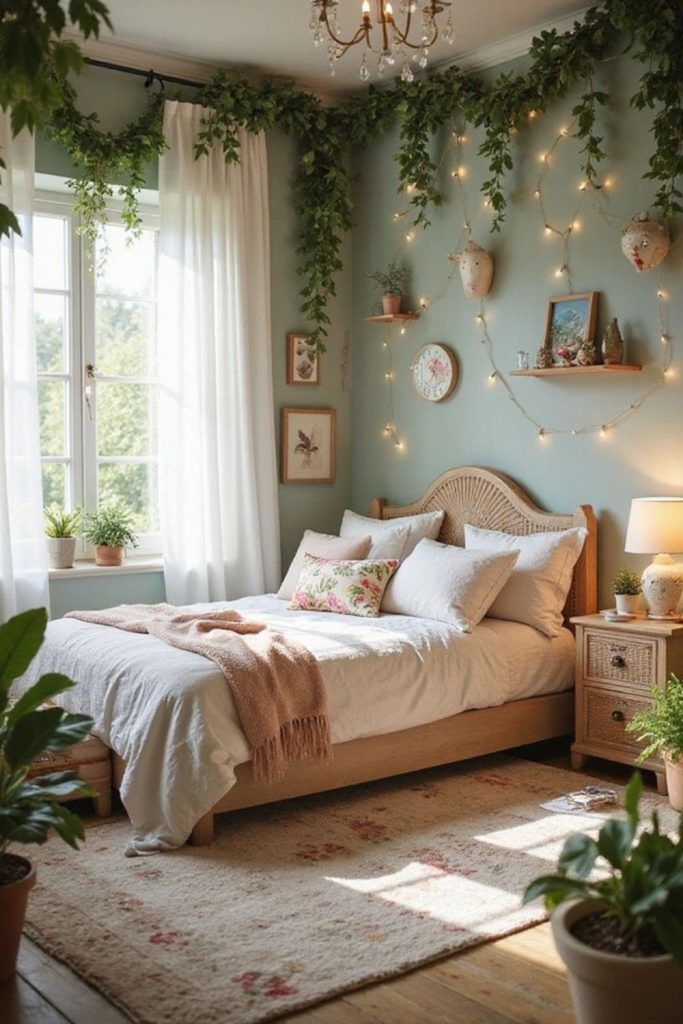 Tiny plants, hanging vines, cozy corner