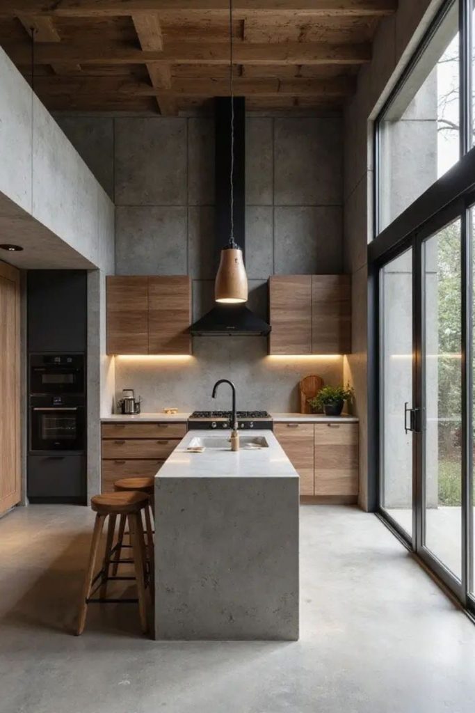 Minimal concrete kitchen with industrial style