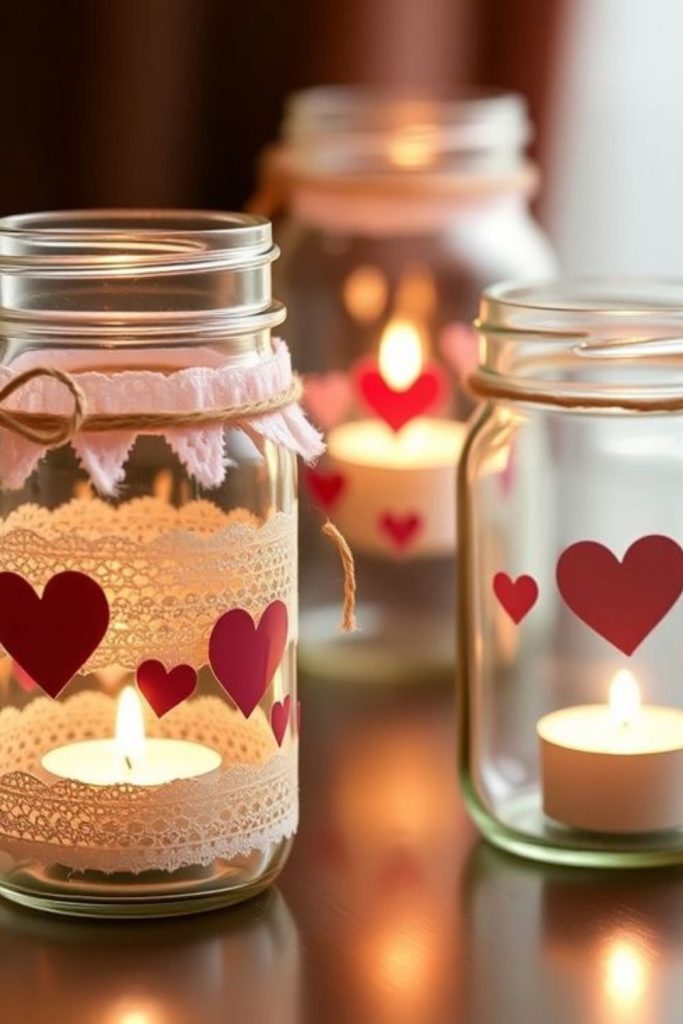 Jars with lights and tiny hearts.