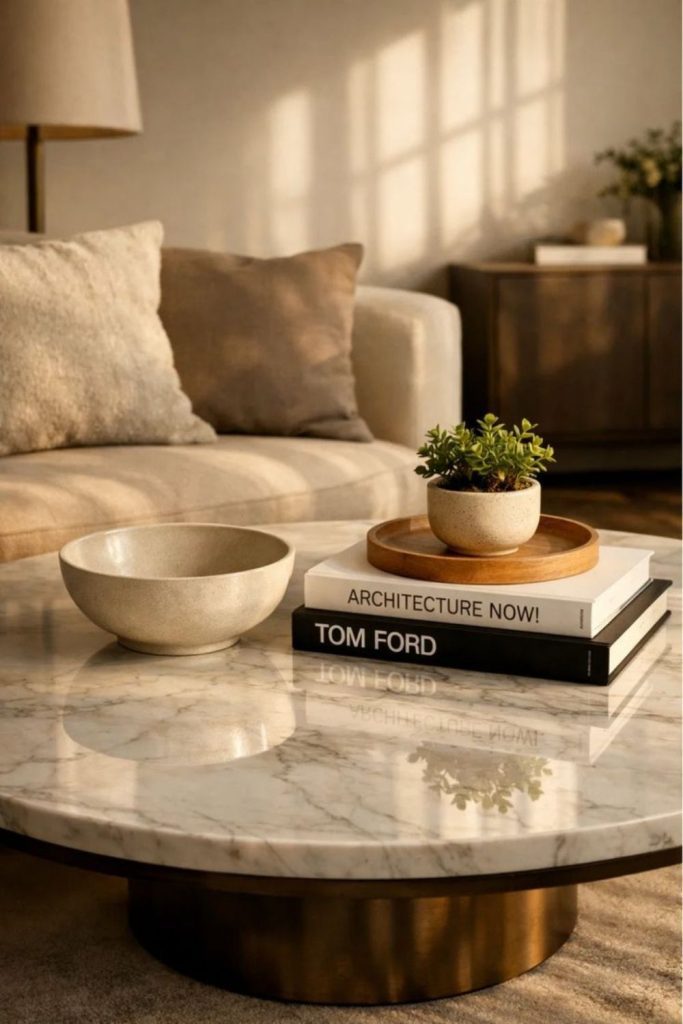 Elegant marble round coffee table decor