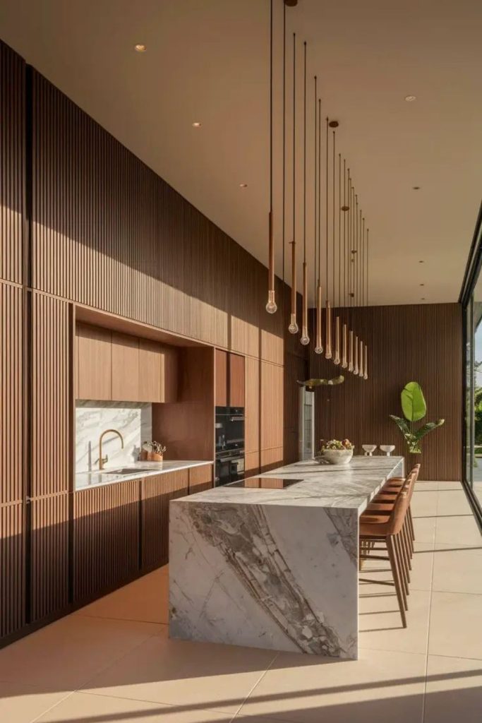 Modern kitchen with marble and oak