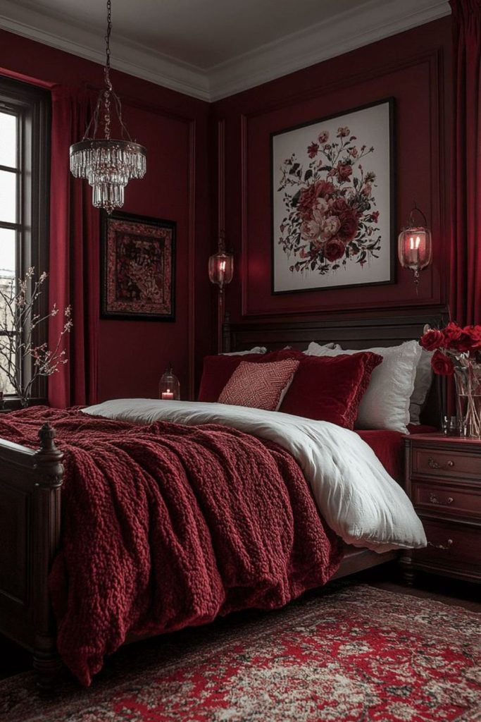 Luxe burgundy bedroom minimal elegant design