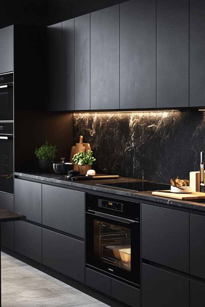 Sleek black cabinets offering sophisticated contemporary style.
