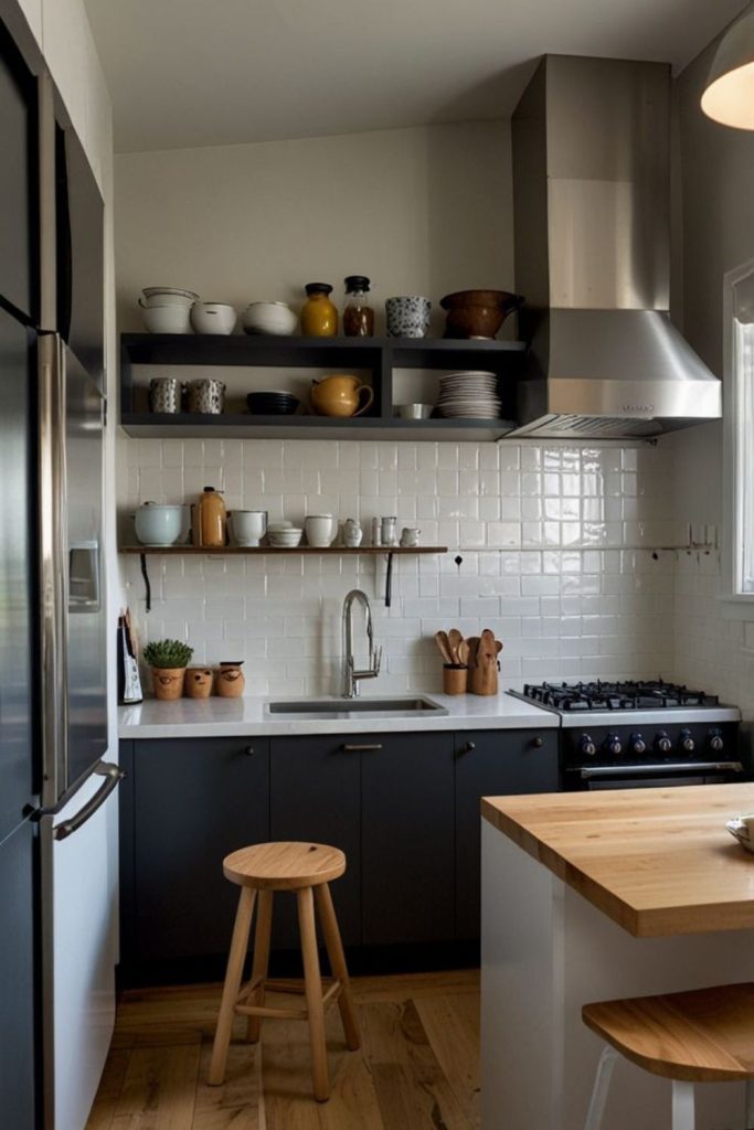 Matte black compact open kitchen
