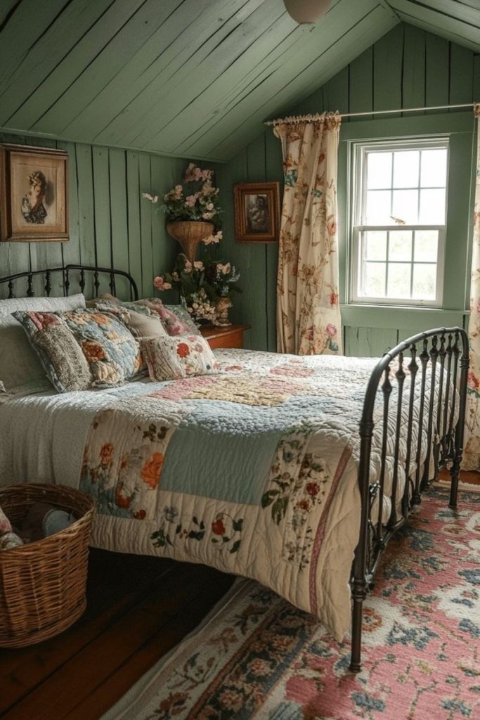 Moss green attic bedroom retreat