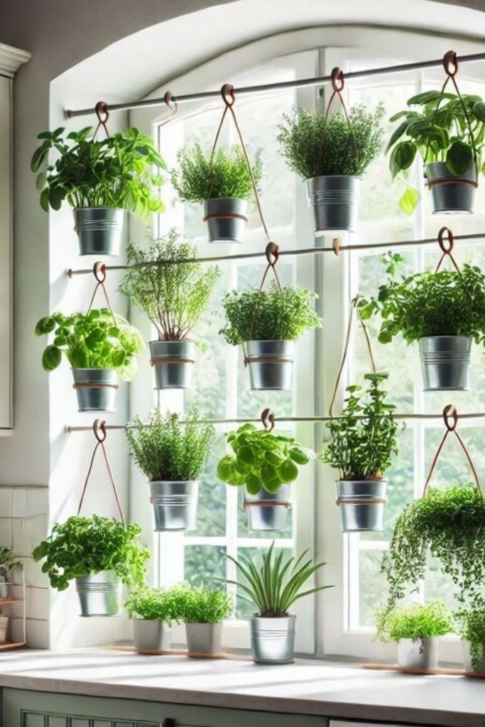 Industrial metal grid with hanging decor