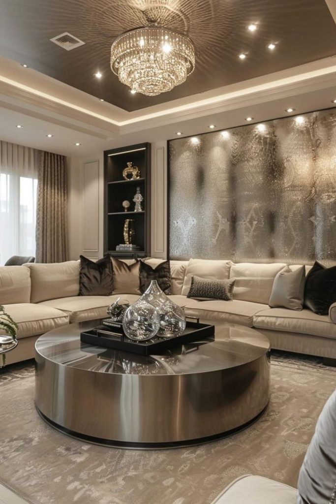 Metallic accents highlight modern living space.