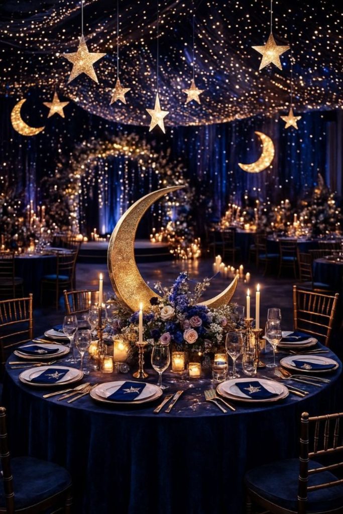Starry night themed party lighting