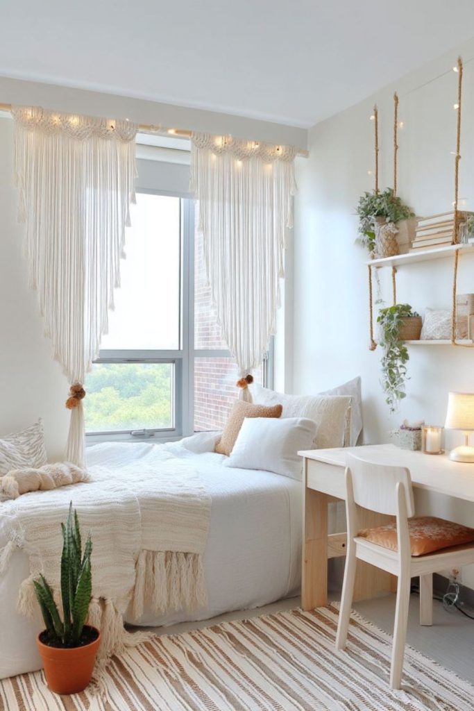 Sparse furniture, soft rug, airy vibe