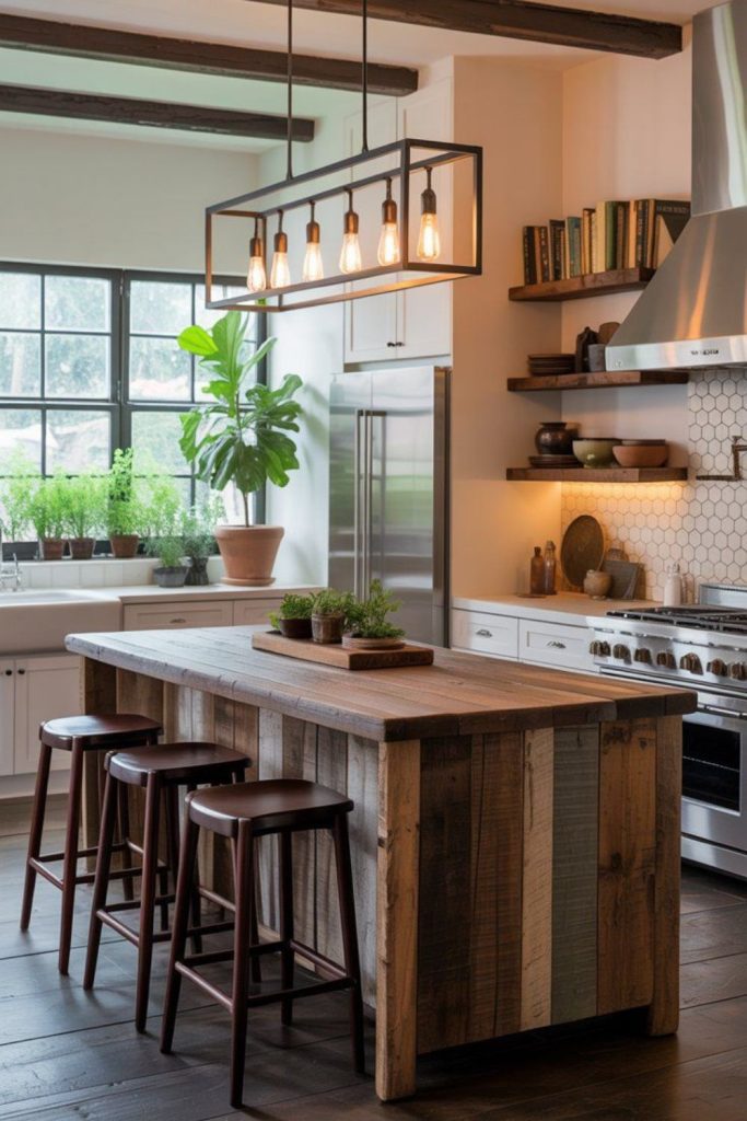 Wooden matte island with earthy tones.