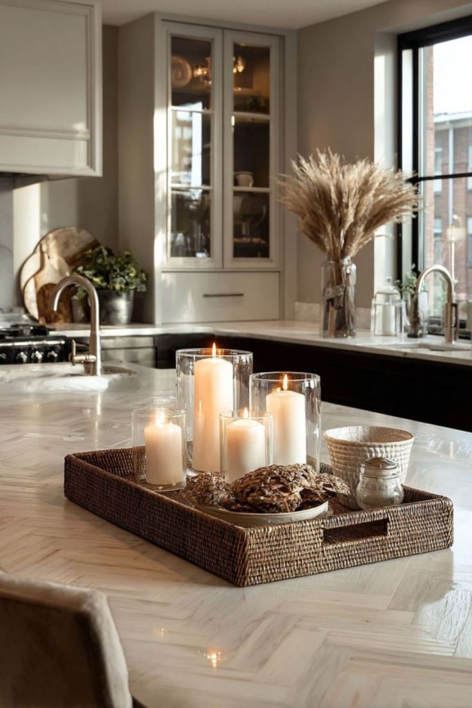 Bamboo tray with orchid and stones.