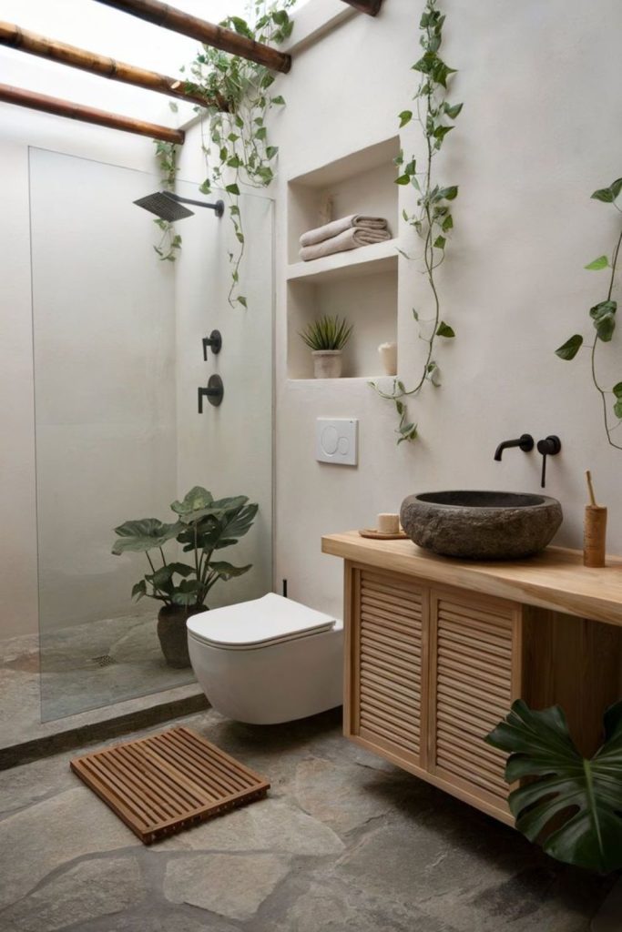 Zen-inspired minimalist compact bathroom