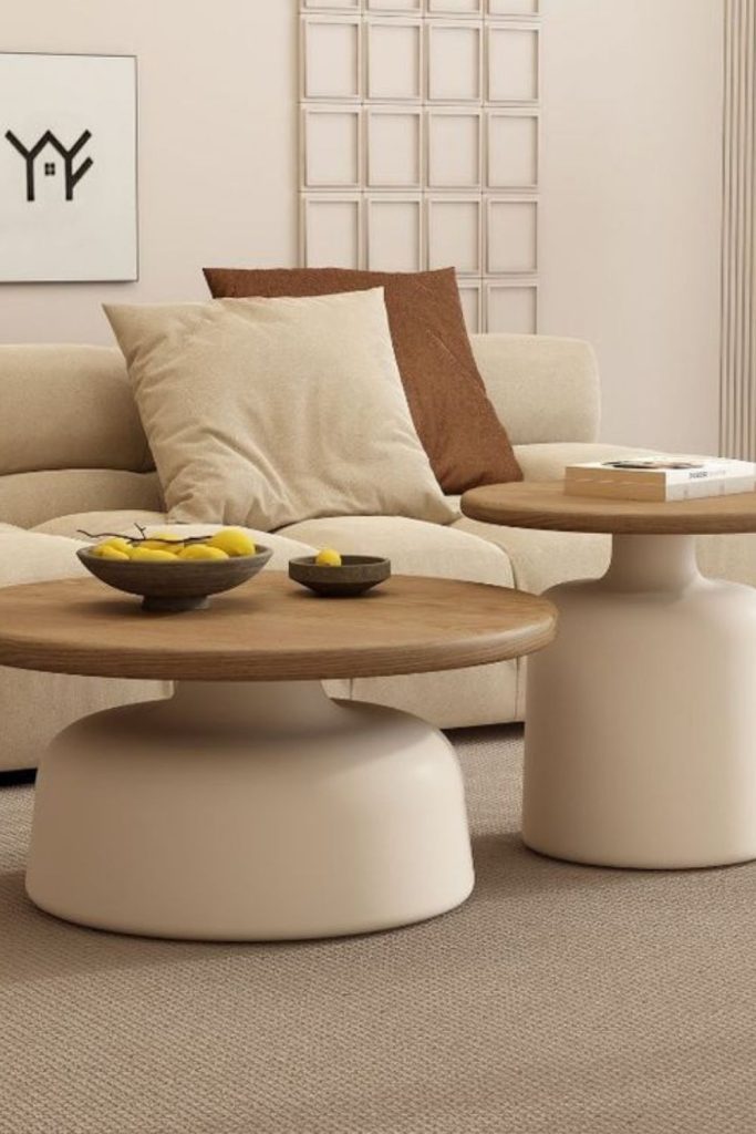 Minimal cream round coffee table setup