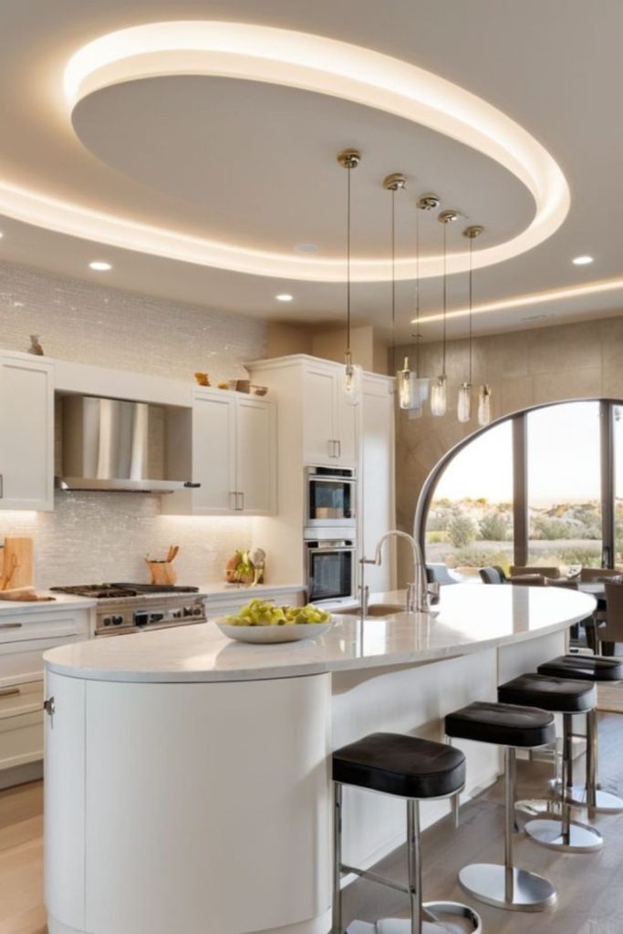 Pure white island with subtle accents.