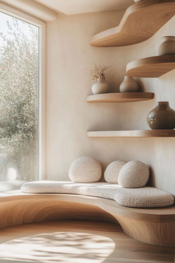 Simple curved meditative seating nook.