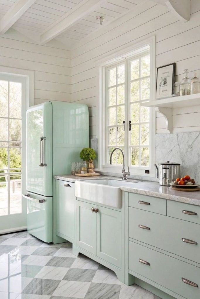Mint green fresh urban kitchen style.