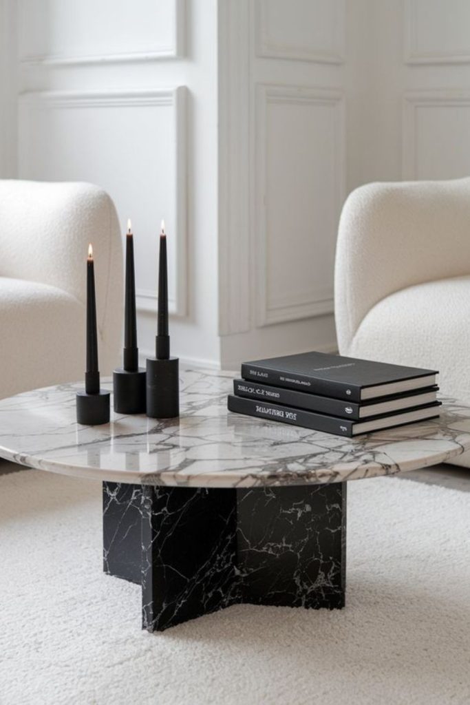 Monochrome round coffee table decor
