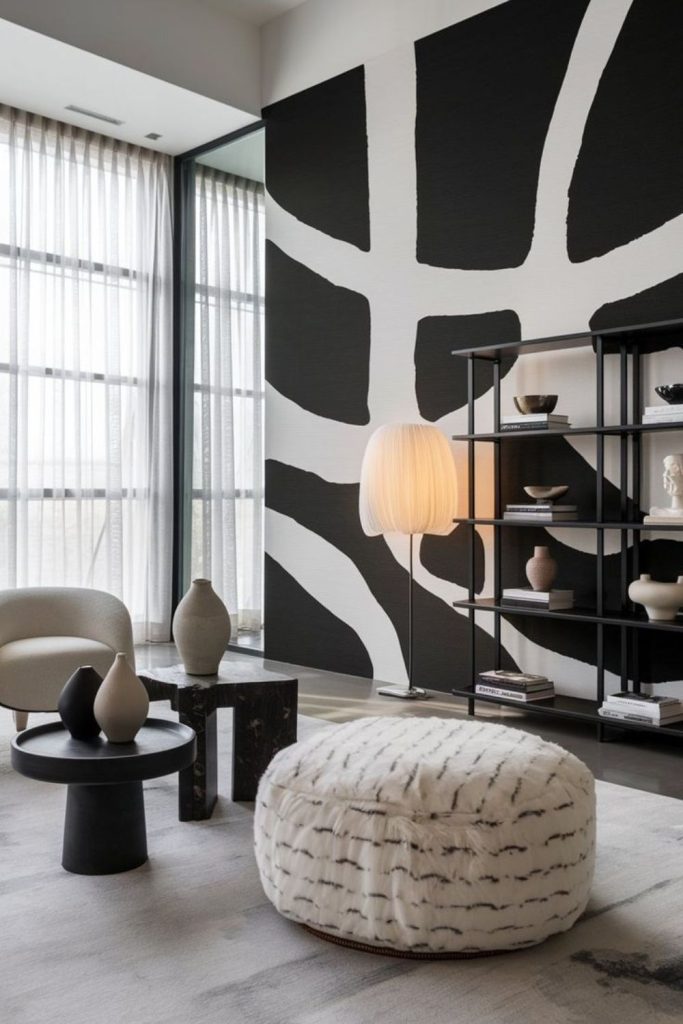 Black white gray clash in dynamic patterns.