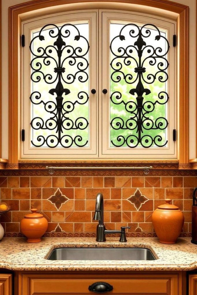 Colorful mosaic tiles lining window sill