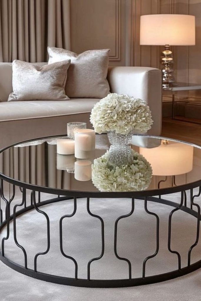 Metallic accent round coffee table style