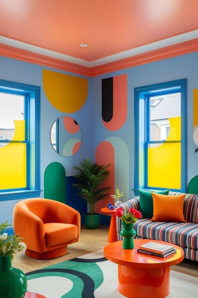 Vibrant neon highlighted interior corner.