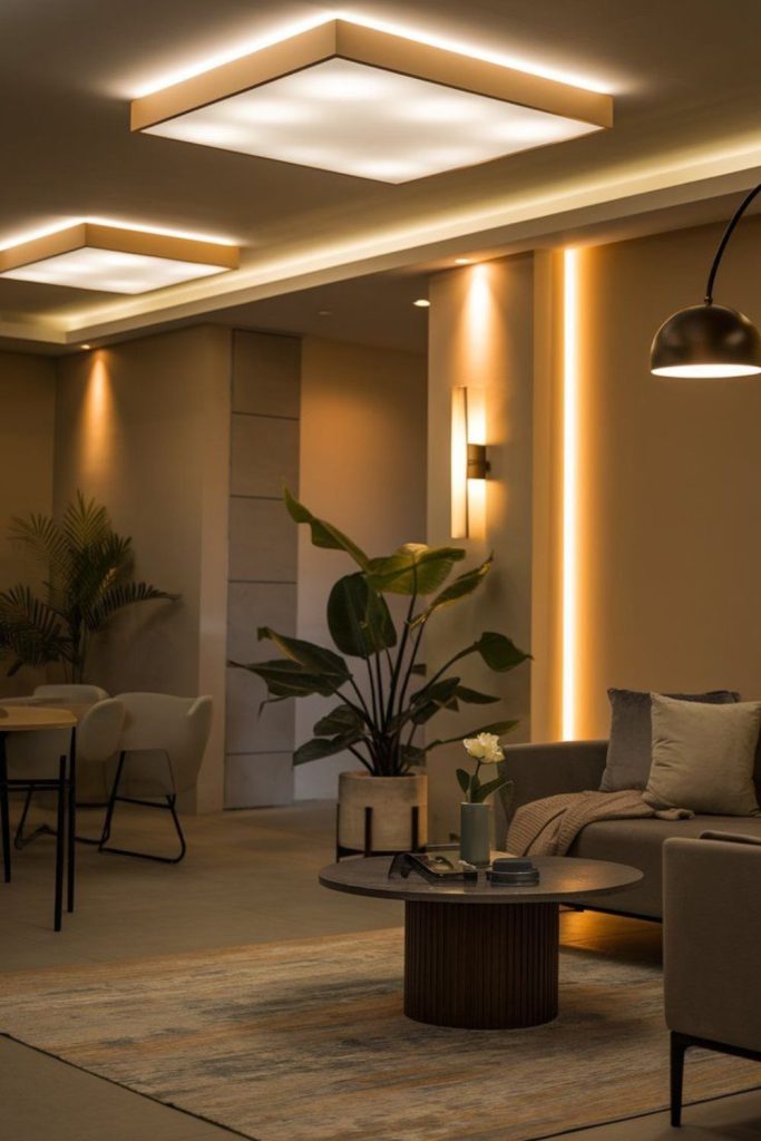 Electric light streaks cast angular shadow patterns.