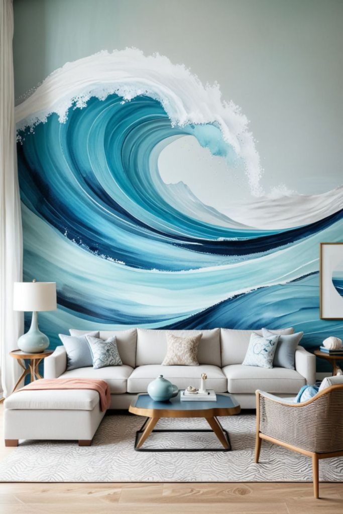 Wave-inspired textures evoke tranquil seaside interior vibes.