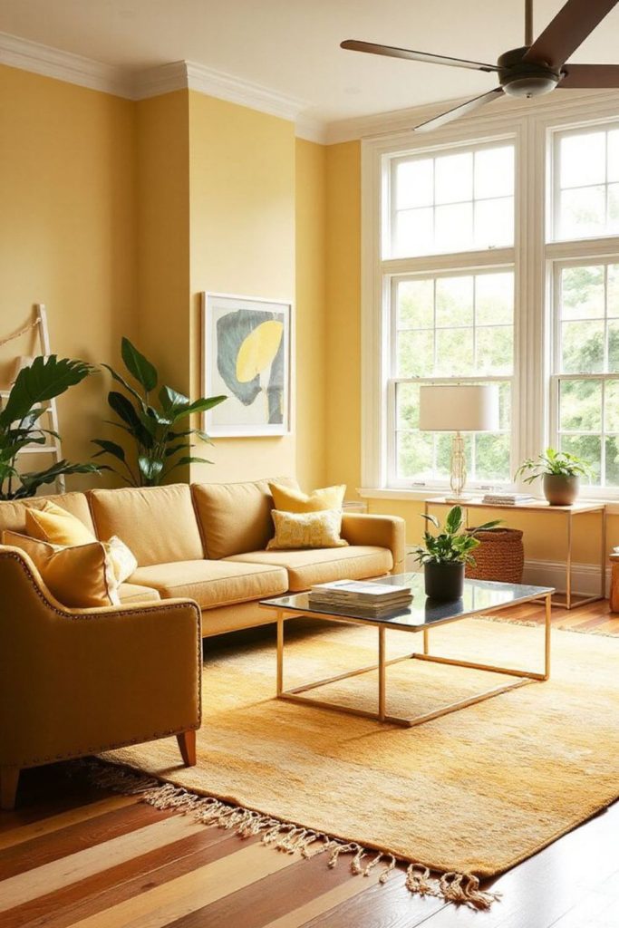 Muted yellow tones with subtle décor