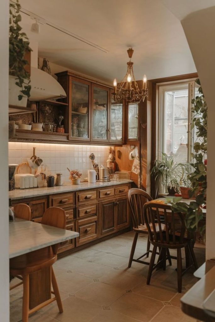 Ochre Victorian twilight cozy kitchen