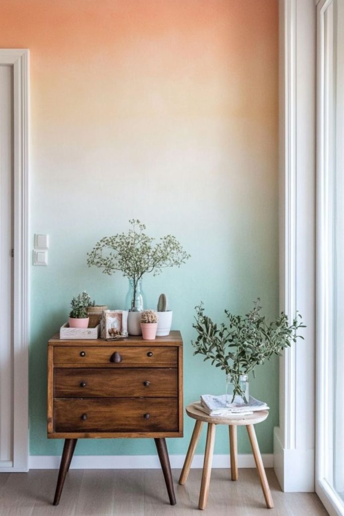 Gradient-colored plaster decorative wall.