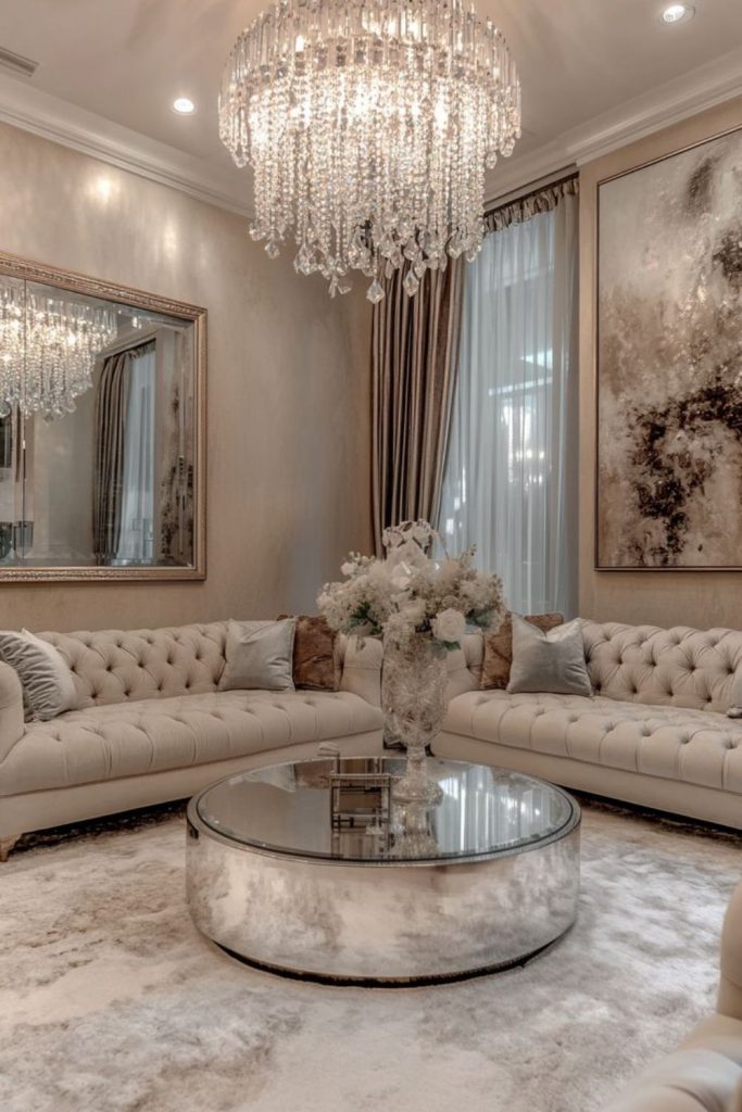 Pearly moonlit whimsical luxurious sitting room.