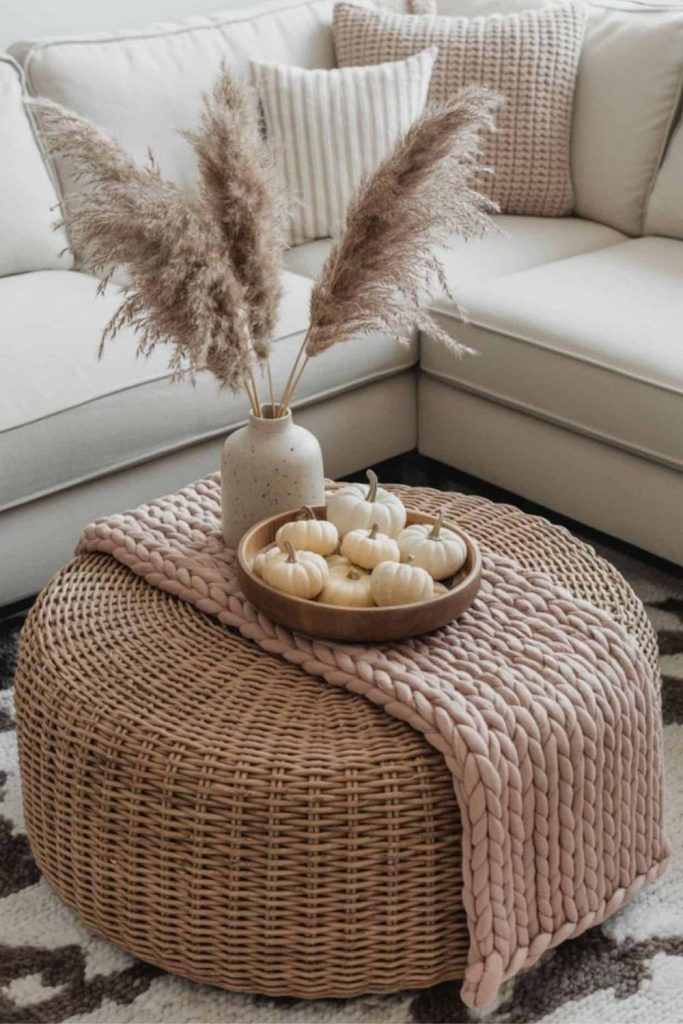 Organic rattan round coffee table style