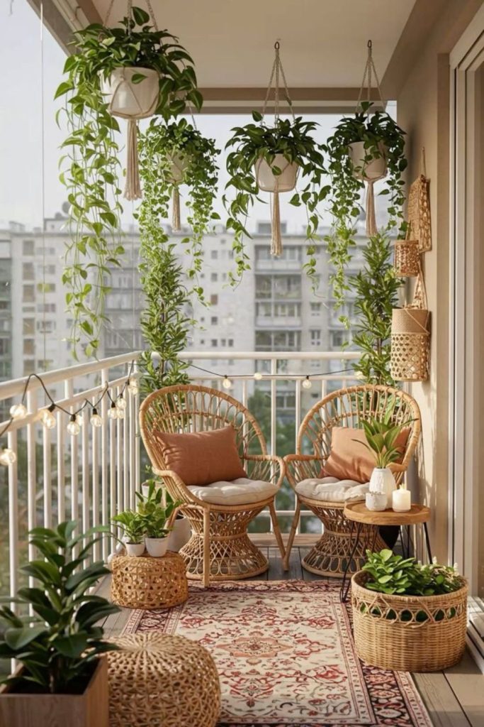 Balcony corner seamlessly blending indoor decor