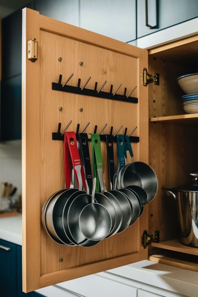 Extra racks hang on cabinet doors.