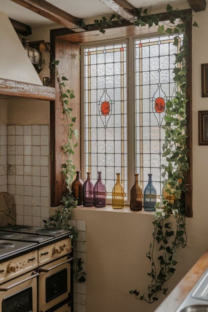 Colorful stained glass creating light patterns