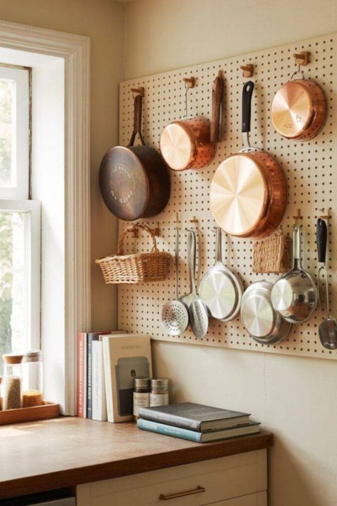 Hanging pots create visual wall art.