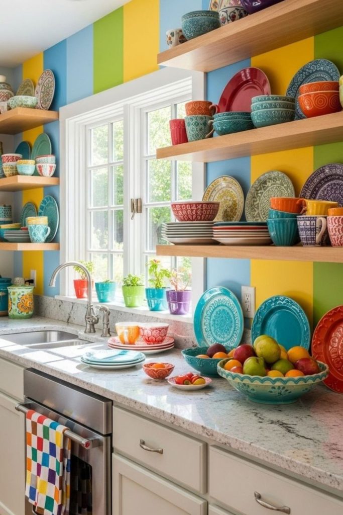 Colorful pastel drip effect wall kitchen