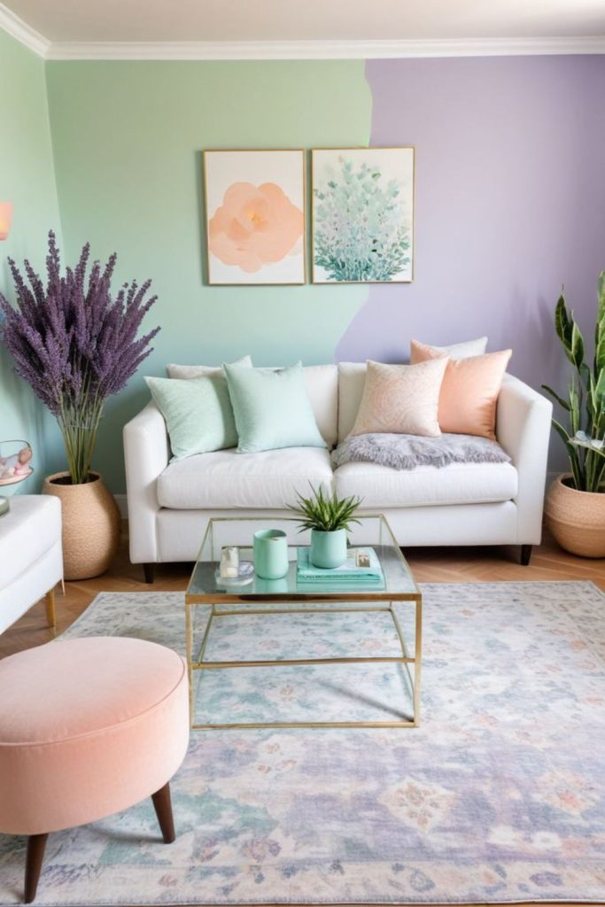 Hand-painted pastel walls with subtle streaks
