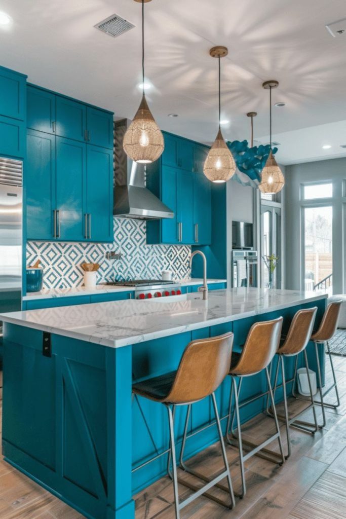 Iridescent peacock teal jewel kitchen