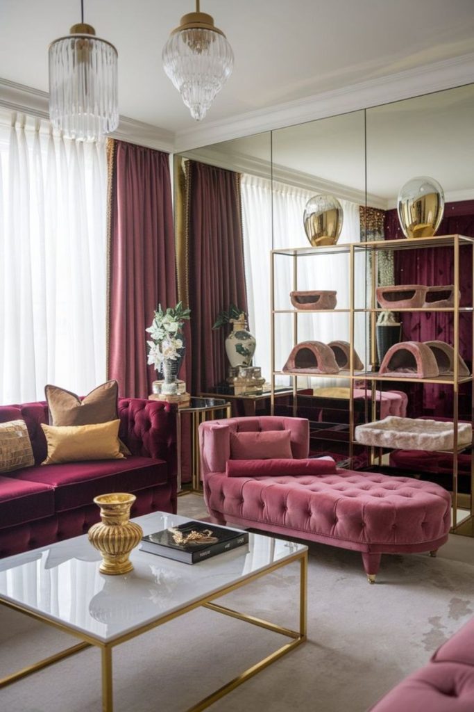 Vibrant pink cozy glamorous luxury space.