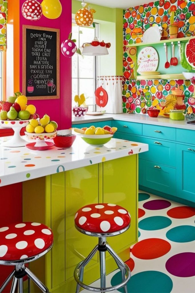 Playful polka dot pastel kitchen design