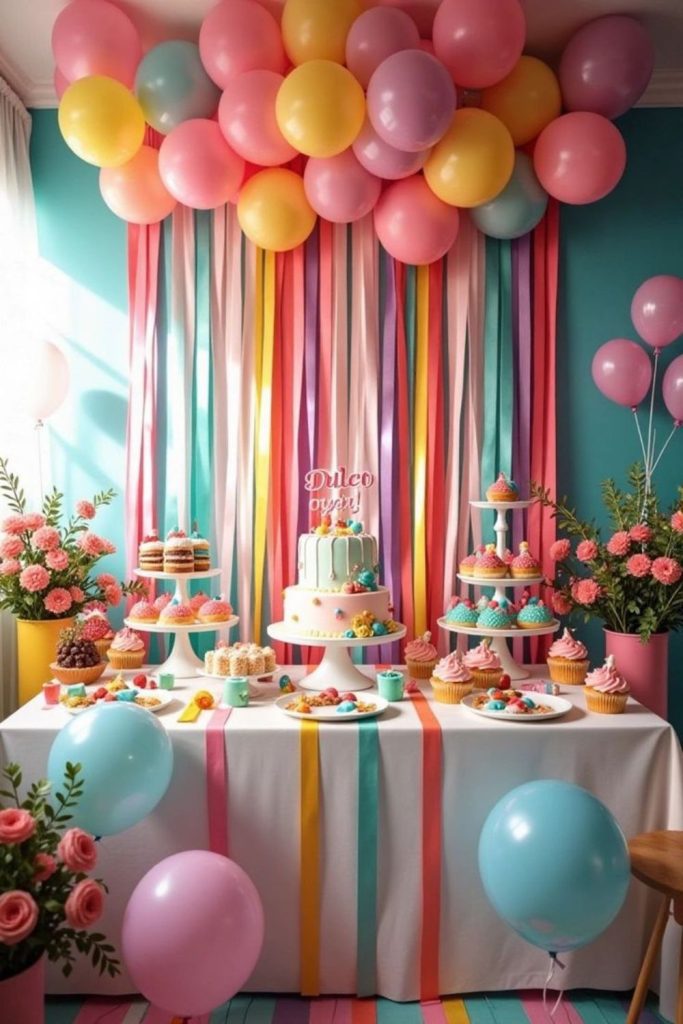 Multi-colored balloons and playful setup