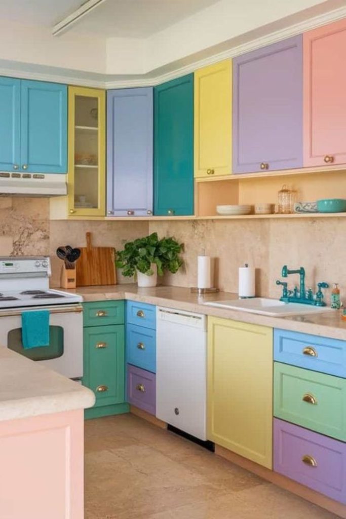 Twisting rainbow cabinet design with charm
