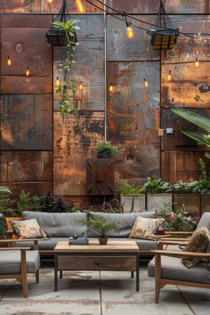 Rusty industrial decorative wall panels.