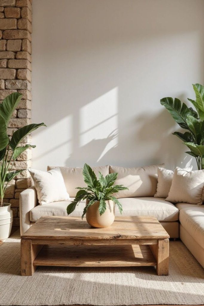 Salvaged wood furniture with neutral accents