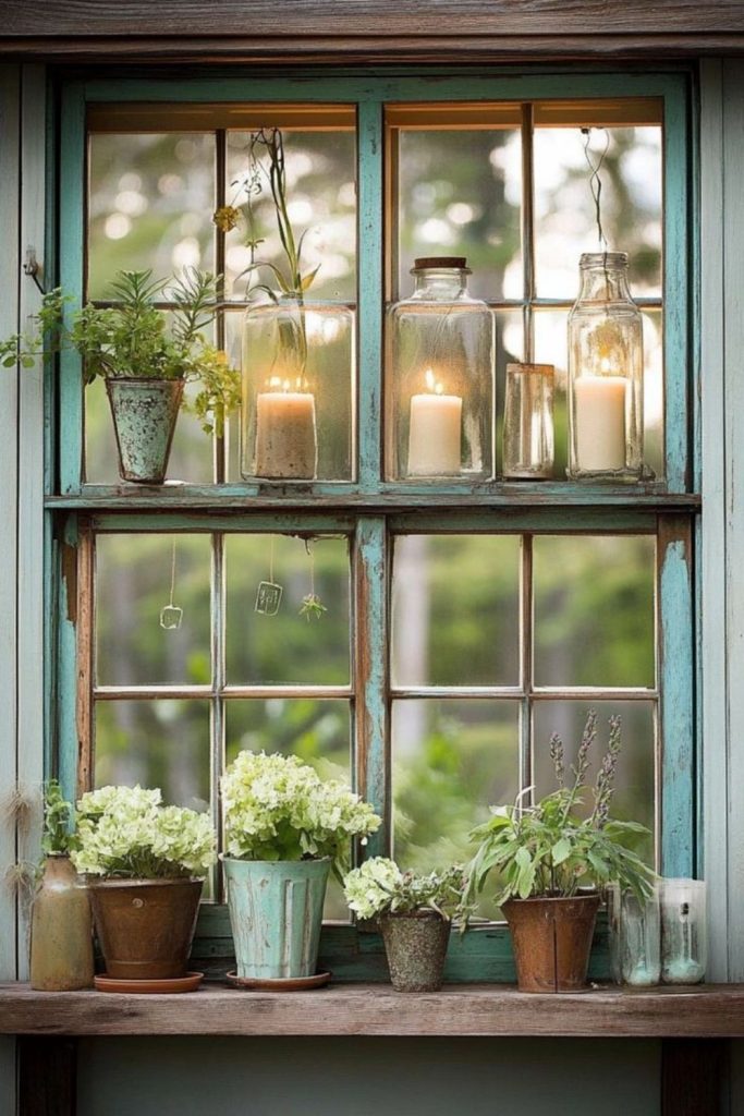 Stacked old window panes creating texture