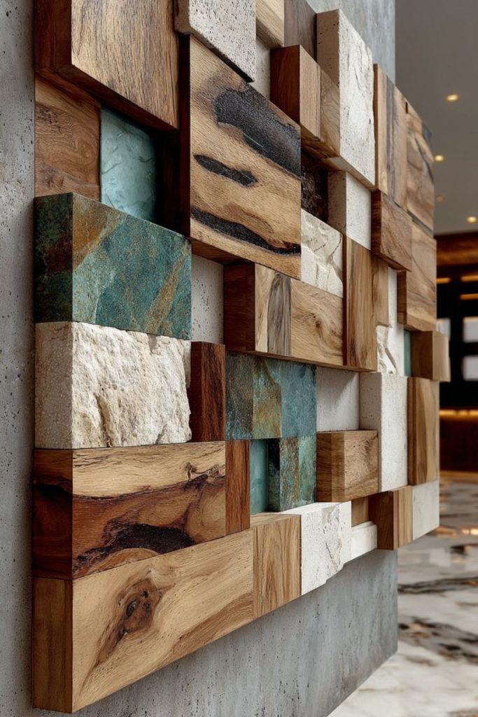 Puzzle-like reclaimed wooden wall paths.