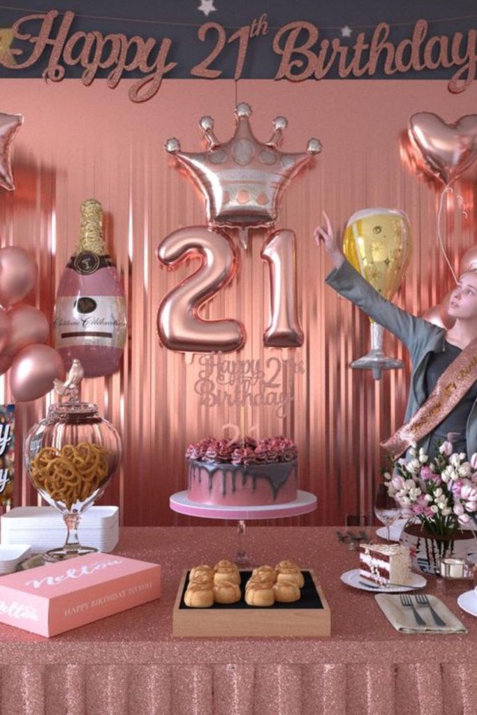 Elegant rose gold party setup