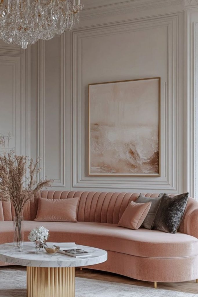 Rose-gold glamorous stylish cozy lounge room.